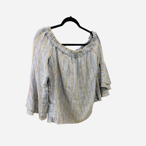 Lucky Brand off the shoulder striped tiered flutter sleeve blouse top Small - Picture 4 of 7